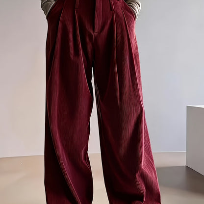 Pantalon Femme Côtelé Taille Haute à Coupe Large Décontracté Élégant