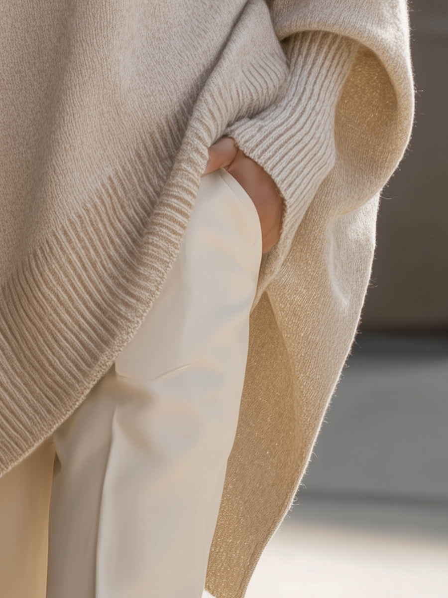 Koriora | Women's Oversized Round-Neck Poncho-Style Jumper — Flowing Fit and Relaxed Elegance