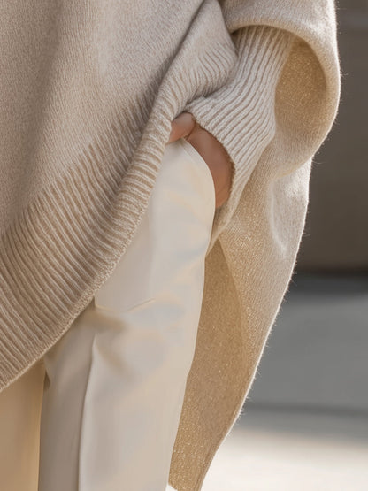Koriora | Women's Oversized Round-Neck Poncho-Style Jumper — Flowing Fit and Relaxed Elegance