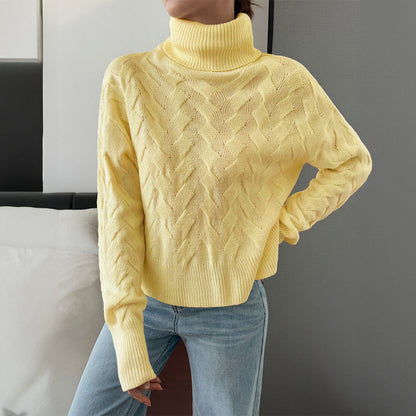 Koriora | "Margaux" High-Neck Cable-Knit Jumper — Soft Stretch Knit, Butter / Cream / Pink