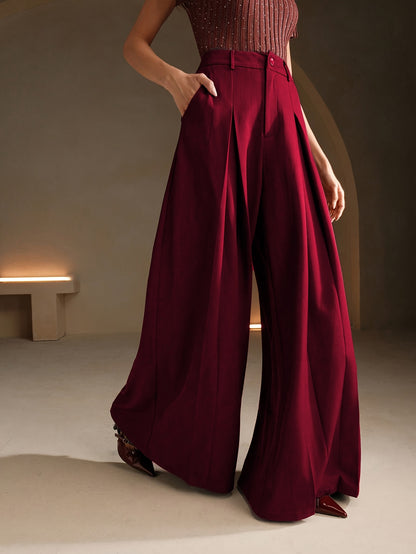 Pantalon Palazzo Femme Taille Haute  Coupe Très Large à Plis