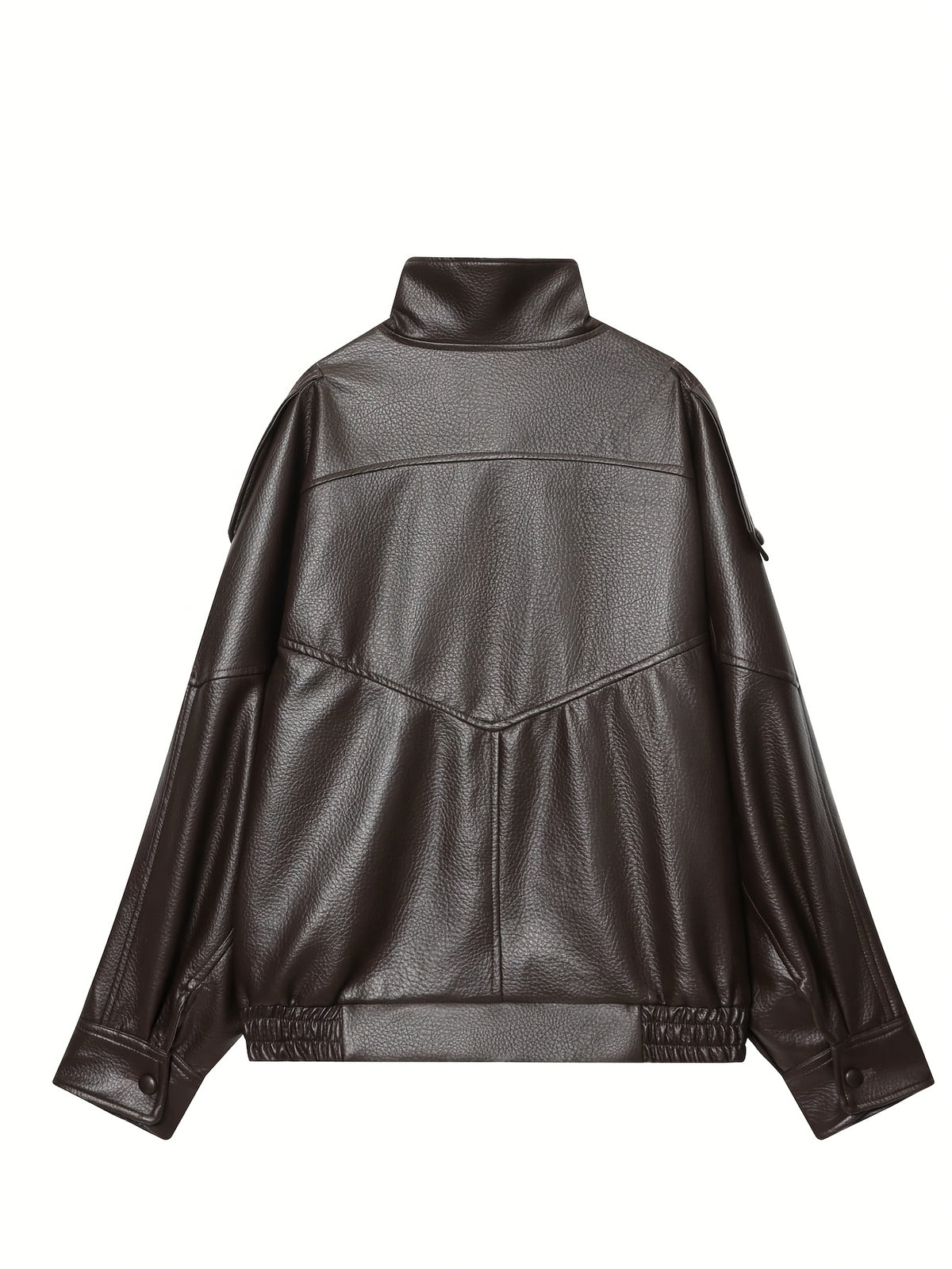 Veste Femme Oversize Marron Effet Cuir – Col Montant & Coupe Bomber