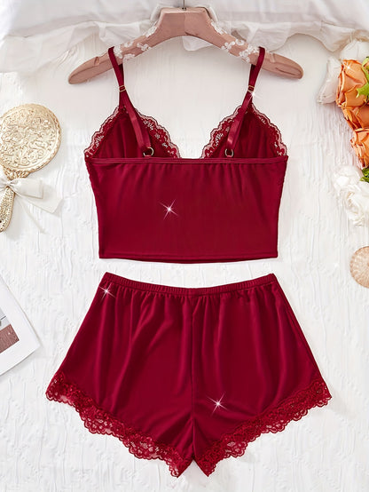 Koriora | Ensemble Pyjama Côtelé Femme — Débardeur Col V & Short Dentelle Confort