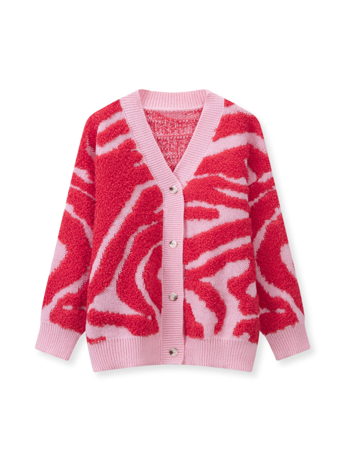 Koriora | "Safira" Zebra-Print Bouclé Cardigan — Loose Fit, V-Neck, Multicolour