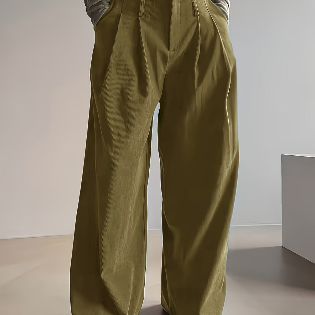 Pantalon Femme Côtelé Taille Haute à Coupe Large Décontracté Élégant