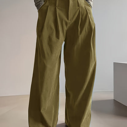 Pantalon Femme Côtelé Taille Haute à Coupe Large Décontracté Élégant