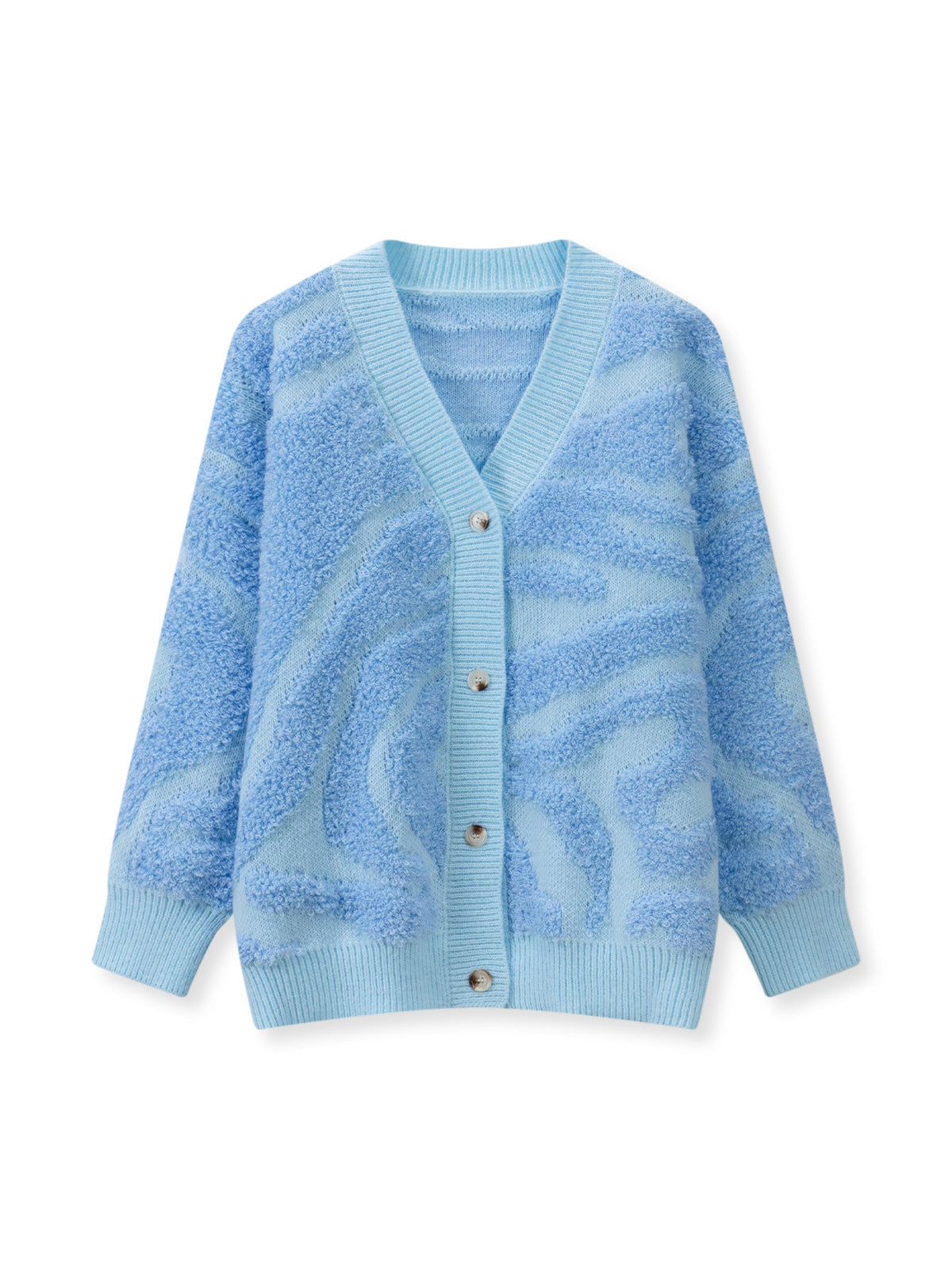 Koriora | "Safira" Zebra-Print Bouclé Cardigan — Loose Fit, V-Neck, Multicolour