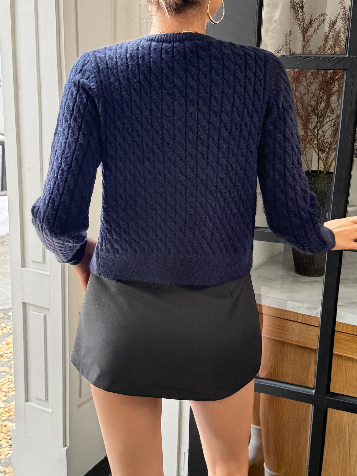 Koriora | "Adèle" Short Button-Through Cable-Knit Cardigan — Soft Knit, Round Neck, Pink / White / Navy / Yellow