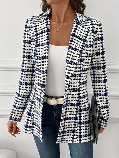 Women's Houndstooth Single-Button Tailored Blazer