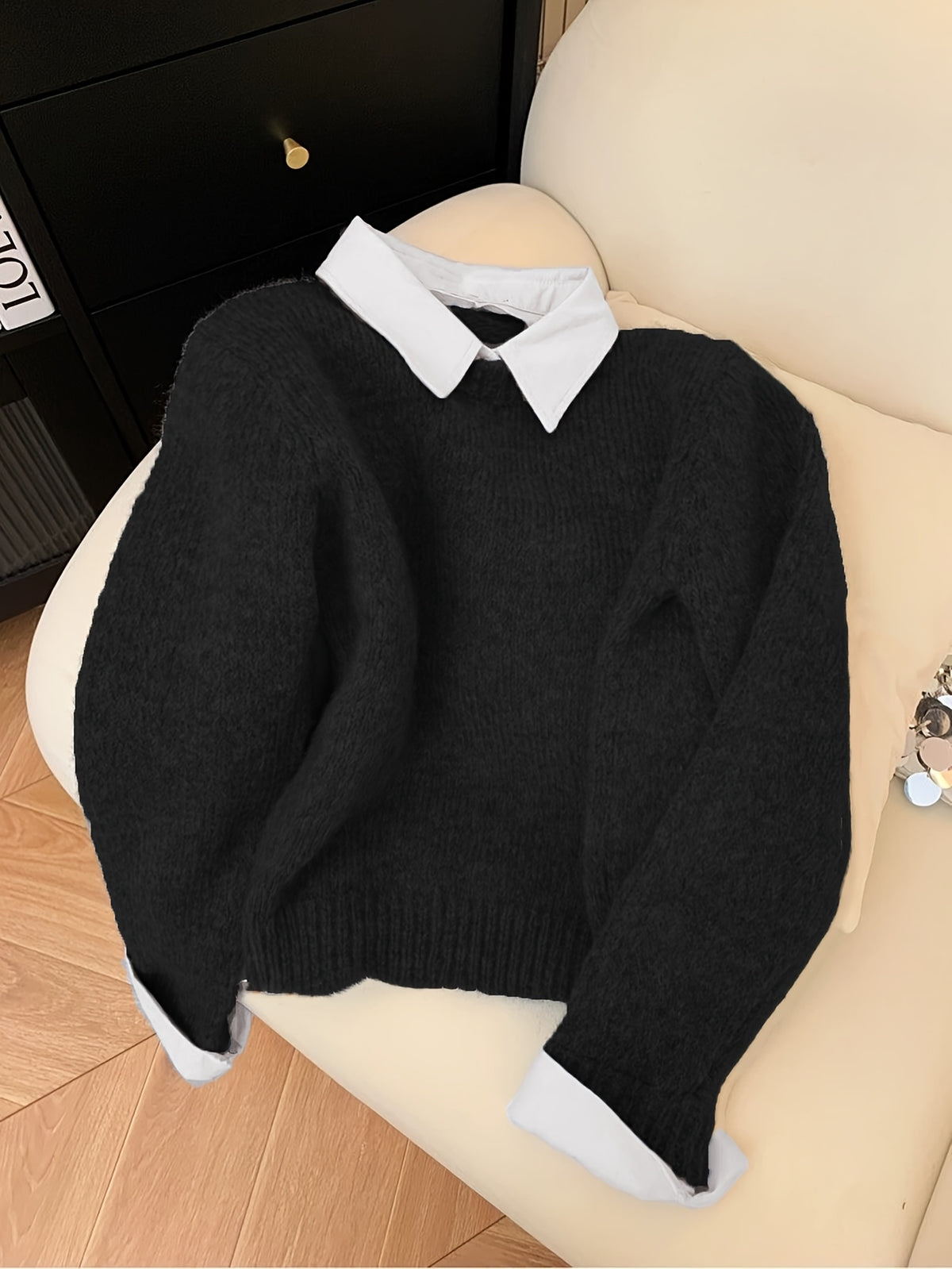 Koriora | Women's Knitted Jumper with Shirt Collar – Elegant Relaxed Fit