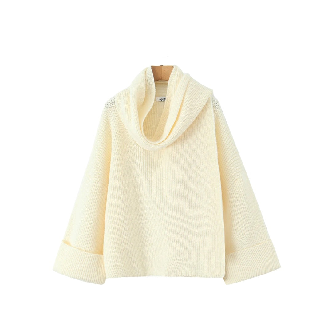 Oversized Scarf-Neck Knitted Jumper – Cosy Autumn-Winter Comfort, Multicolour
