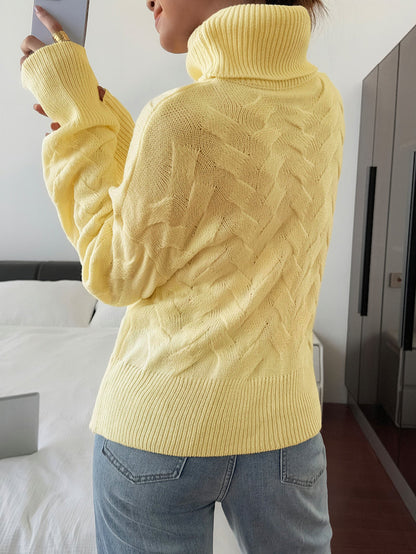 Koriora | "Margaux" High-Neck Cable-Knit Jumper — Soft Stretch Knit, Butter / Cream / Pink
