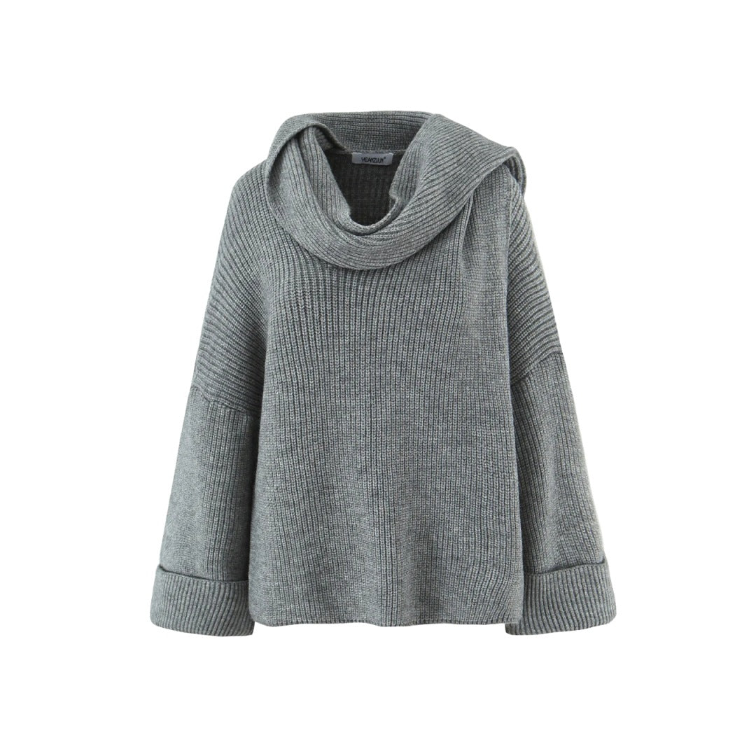 Oversized Scarf-Neck Knitted Jumper – Cosy Autumn-Winter Comfort, Multicolour