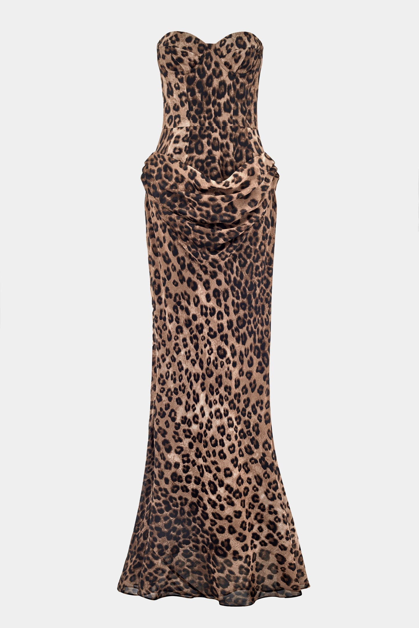 Koriora | Robe Maxi Léopard Chemaine — Corset Sculptant & Drapé Sweetheart