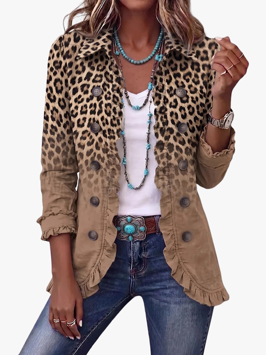 Women's Leopard-Print Ruffle Jacket