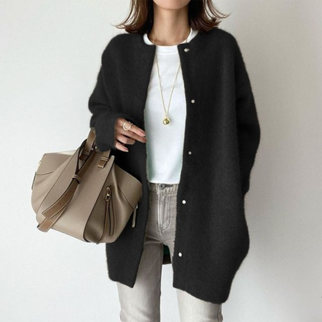 Koriora | Women's Long Button-Through Soft-Knit Cardigan — Loose Fit and Relaxed Elegance