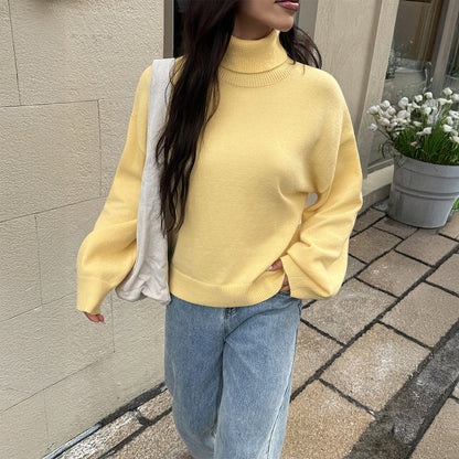 Koriora | "Camille" Plain High-Neck Jumper — Soft Knit Autumn-Winter Essential, Cream / Pink / Yellow / Sky Blue