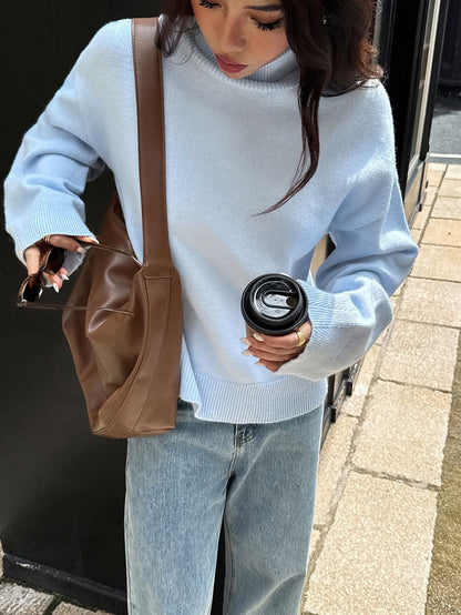 Koriora | "Camille" Plain High-Neck Jumper — Soft Knit Autumn-Winter Essential, Cream / Pink / Yellow / Sky Blue