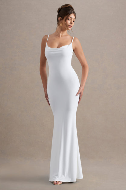 Koriora | Robe Maxi Stretch Stela — Dos Nu Dentelle & Drapé Élégant