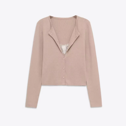 Koriora Cardigan Maille Fine avec Caraco Intégré – Gilet Femme Élégant