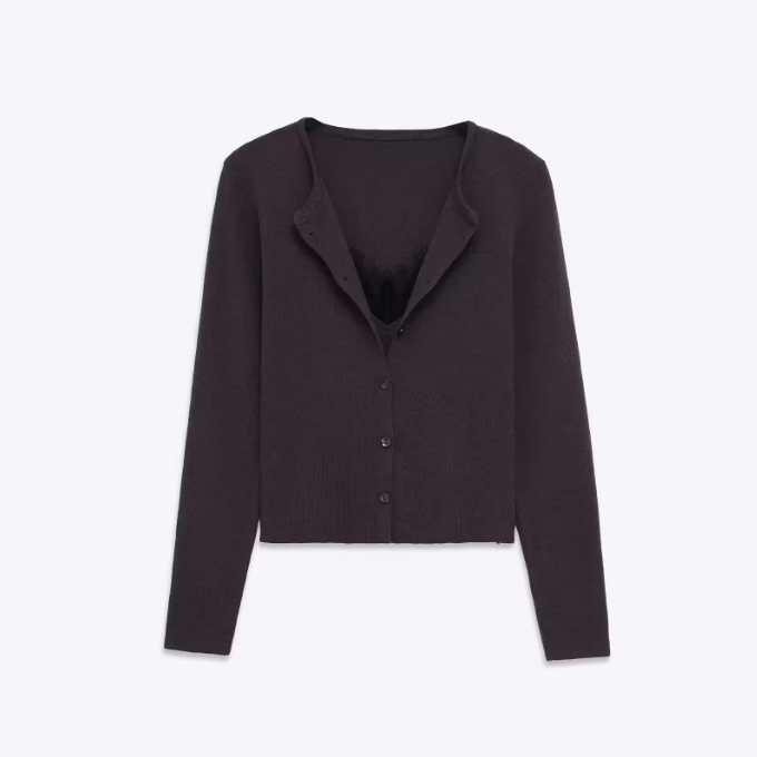 Koriora Cardigan Maille Fine avec Caraco Intégré – Gilet Femme Élégant