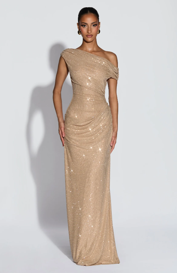 Koriora  | Robe Longue Pailletée Épaule Dénudée Élégante