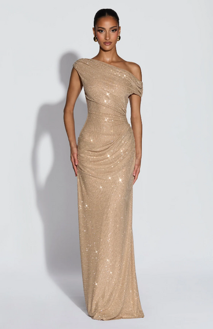 Koriora  | Robe Longue Pailletée Épaule Dénudée Élégante