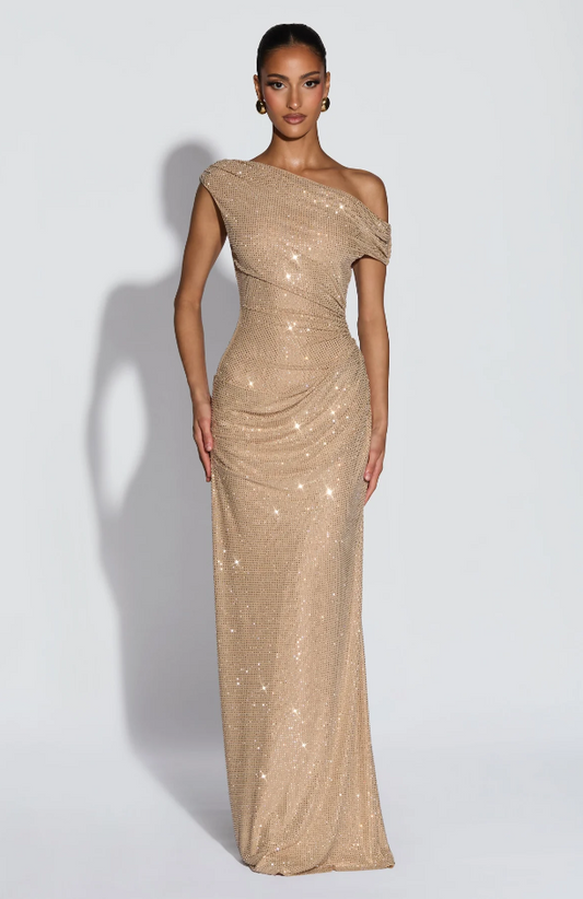 Koriora  | Robe Longue Pailletée Épaule Dénudée Élégante