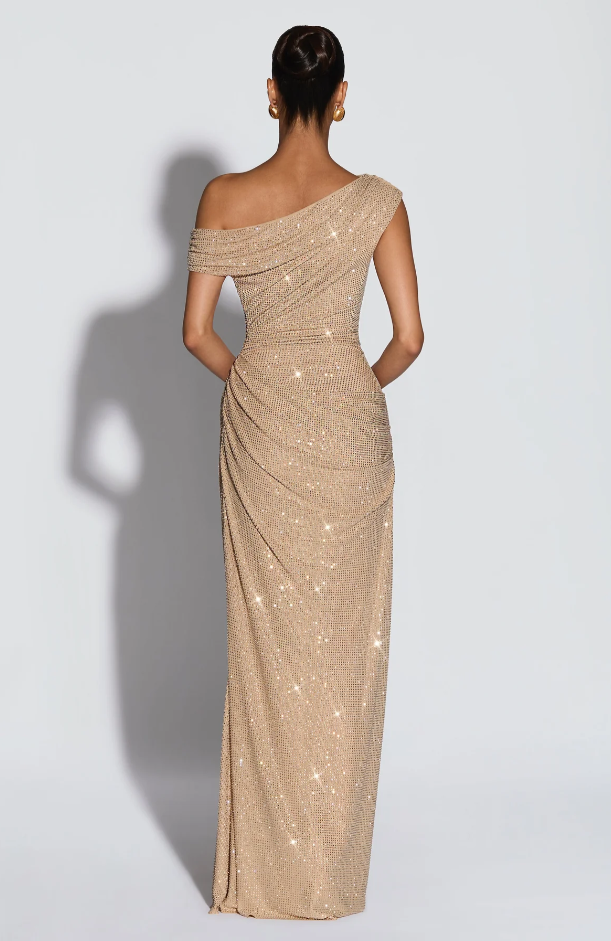 Koriora  | Robe Longue Pailletée Épaule Dénudée Élégante