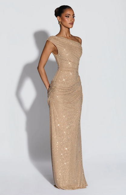 Koriora  | Robe Longue Pailletée Épaule Dénudée Élégante