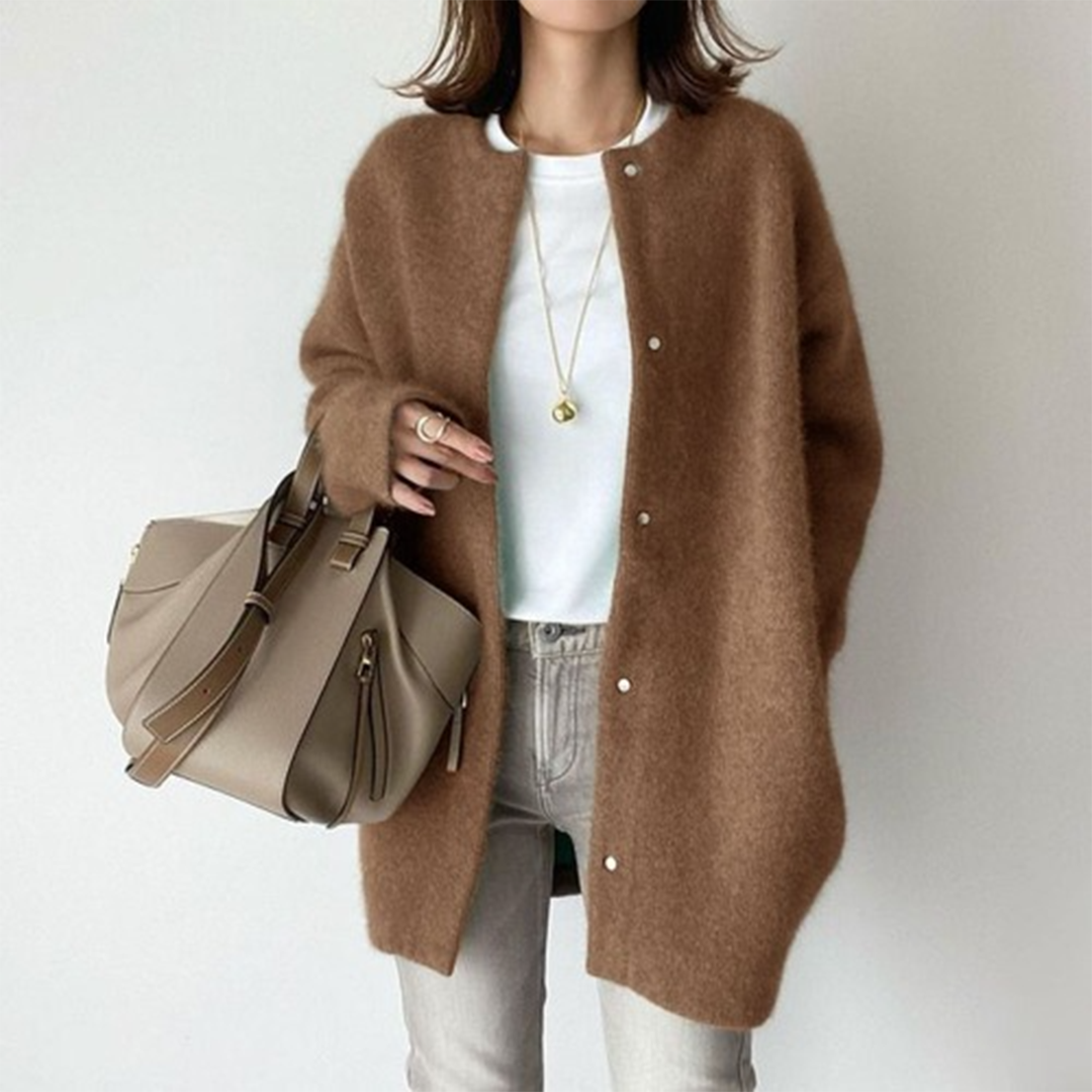 Koriora | Women's Long Button-Through Soft-Knit Cardigan — Loose Fit and Relaxed Elegance