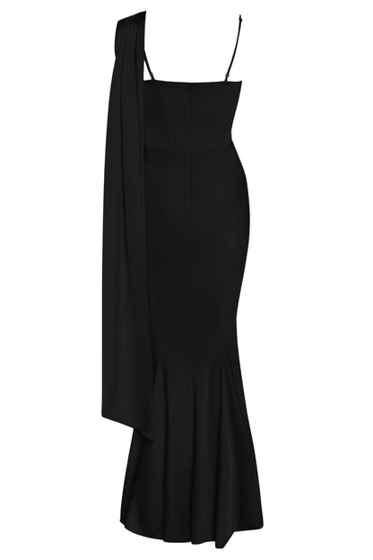 Koriora | Robe Maxi Céline — Corset Satiné & Rosette Épaule Romantique