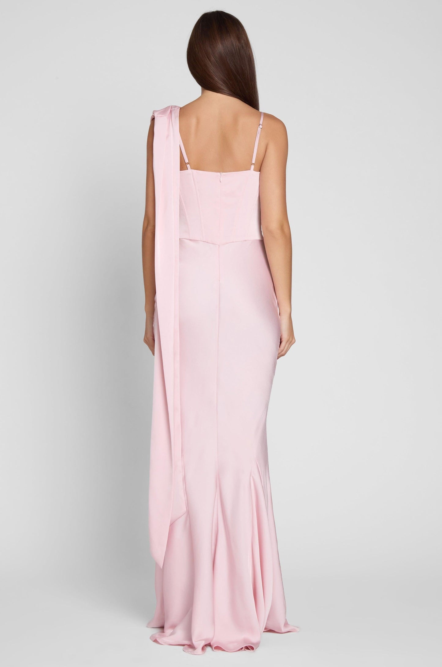 Koriora | Robe Maxi Céline — Corset Satiné & Rosette Épaule Romantique