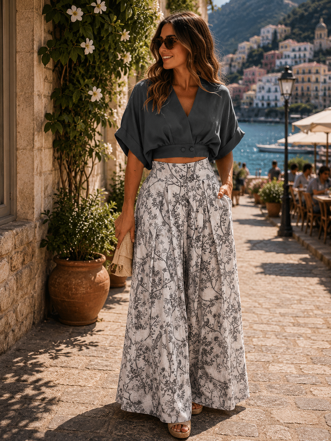 Koriora | Ensemble Deux Pièces Blouse & Pantalon Fluide Imprimé — Chic Décontracté