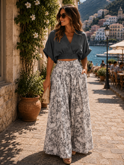 Koriora | Ensemble Deux Pièces Blouse & Pantalon Fluide Imprimé — Chic Décontracté