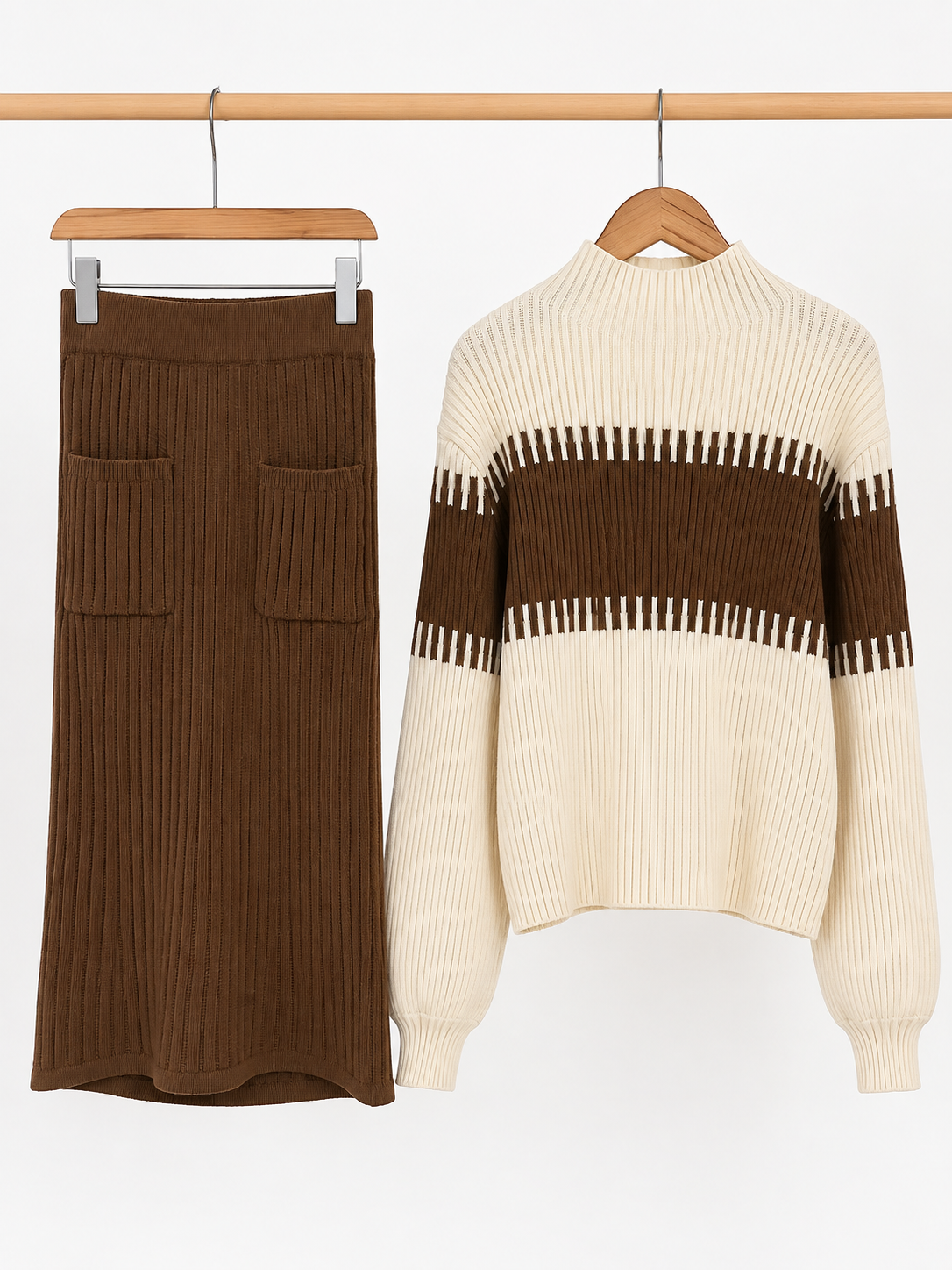 Léonie Women's Ribbed Knit High-Neck Jumper & Midi Skirt Set
