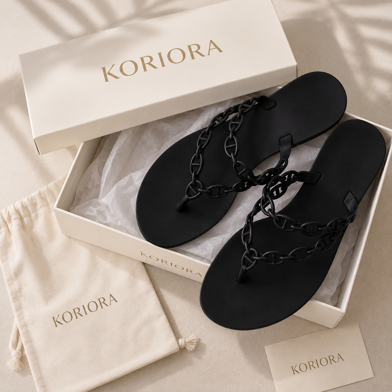 Koriora | Sandales Plates Entredoigt Riviera — Bride Chaîne Élégante & Confort Estival