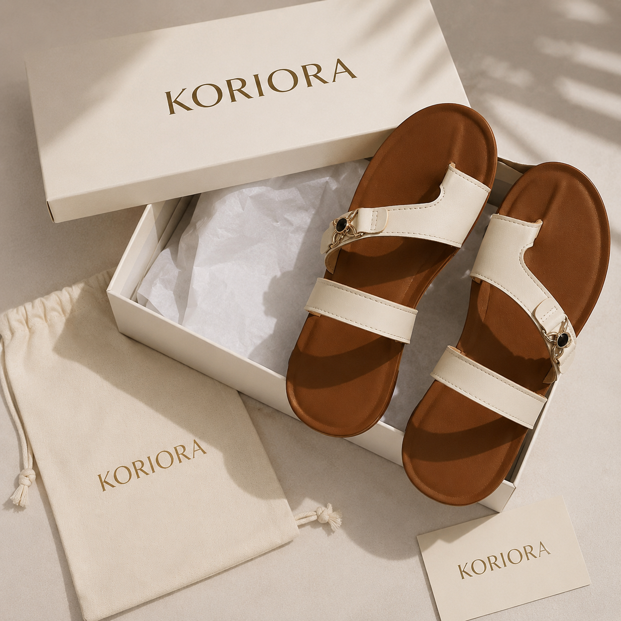 Koriora | Sandales Plates Double Bride Soléna — Détail Bijou & Élégance Intemporelle