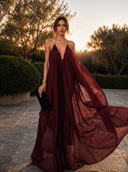 Koriora | Robe Longue Fluide Dos Nu Chaîne Dorée
