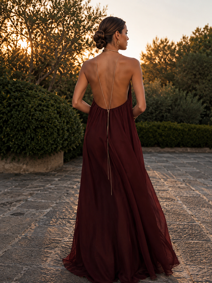 Koriora | Robe Longue Fluide Dos Nu Chaîne Dorée