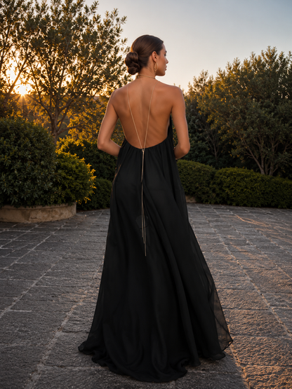 Koriora | Robe Longue Fluide Dos Nu Chaîne Dorée
