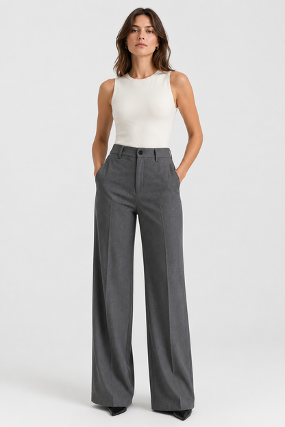 Koriora | Pantalon Tailleur Léa — Pantalon Taille Haute Femme Wide Leg Élégant & Chic
