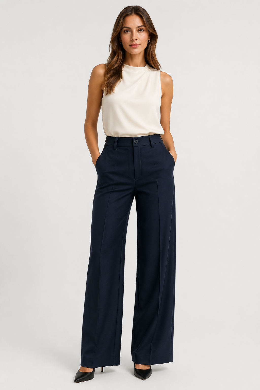 Koriora | Pantalon Tailleur Léa — Pantalon Taille Haute Femme Wide Leg Élégant & Chic
