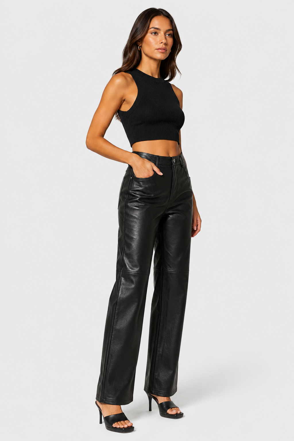 Koriora | Pantalon Cuir Élise — Pantalon Femme Taille Haute Effet Cuir Coupe Droite Chic