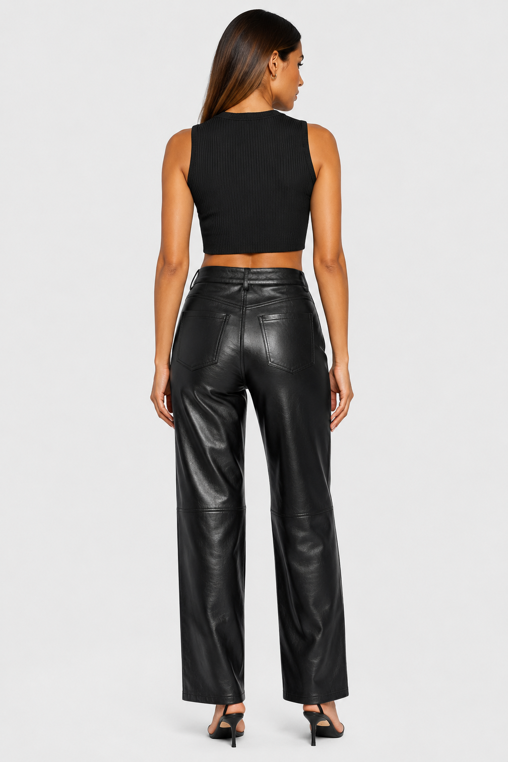 Koriora | Pantalon Cuir Élise — Pantalon Femme Taille Haute Effet Cuir Coupe Droite Chic