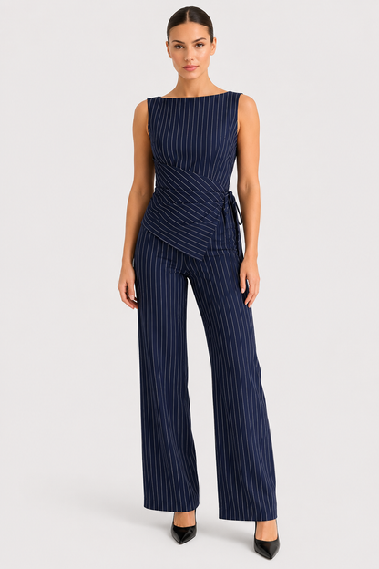Koriora | Ensemble Blazer Cintré & Pantalon Palazzo Rayé Femme — Fluidité Élégante & Style Professionnel