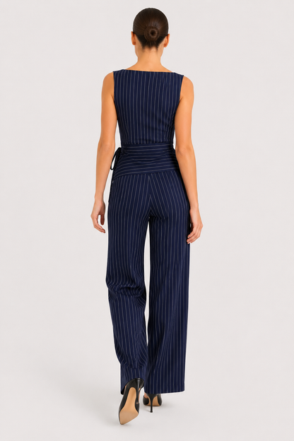 Koriora | Ensemble Blazer Cintré & Pantalon Palazzo Rayé Femme — Fluidité Élégante & Style Professionnel
