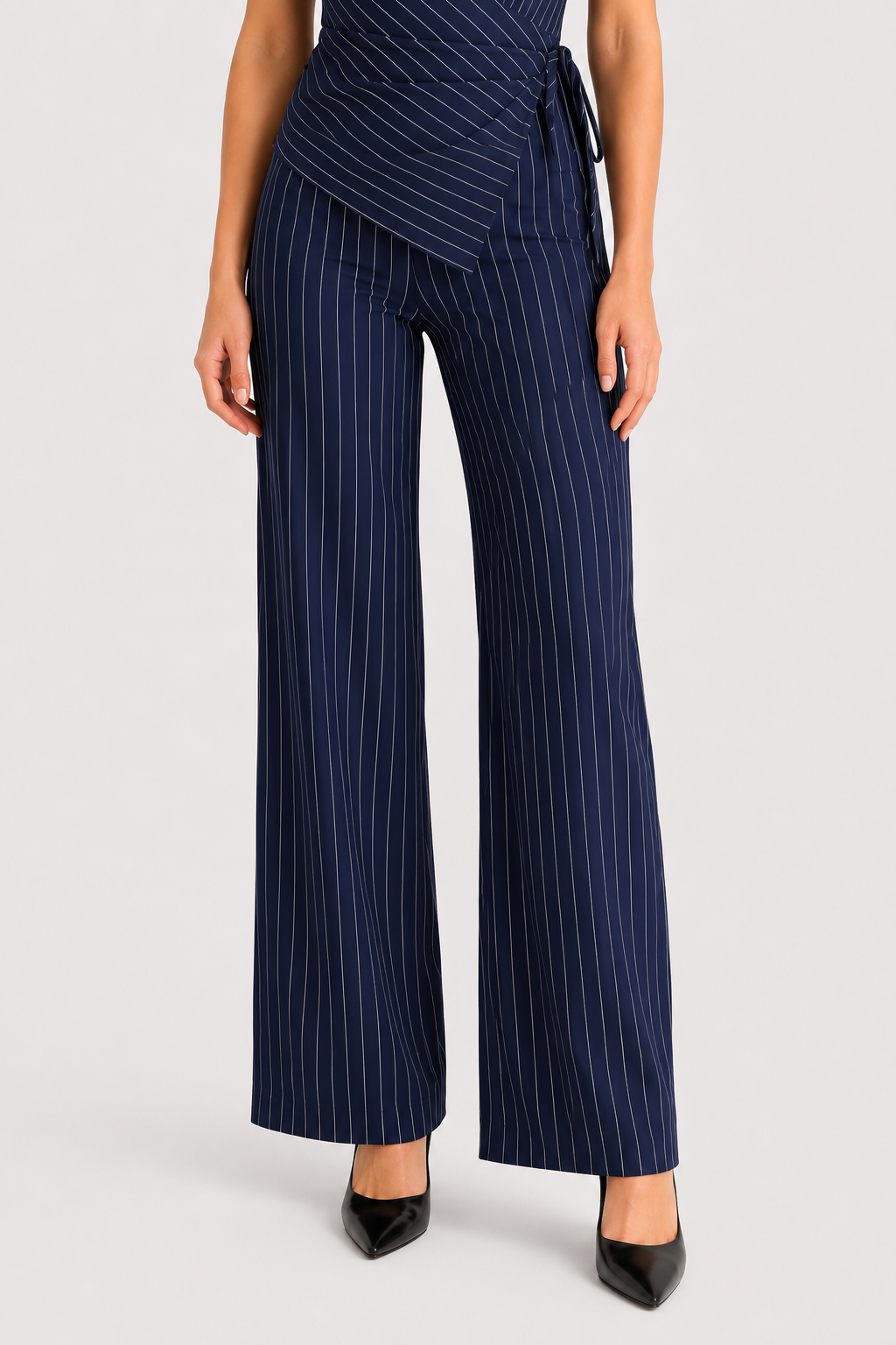 Koriora | Ensemble Blazer Cintré & Pantalon Palazzo Rayé Femme — Fluidité Élégante & Style Professionnel