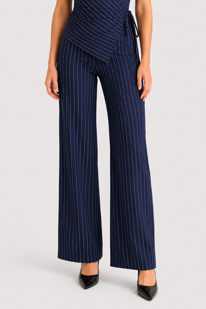 Koriora | Ensemble Blazer Cintré & Pantalon Palazzo Rayé Femme — Fluidité Élégante & Style Professionnel