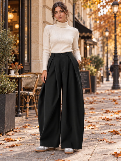 Women's High Waisted Extra Wide Leg Pleated Trousers